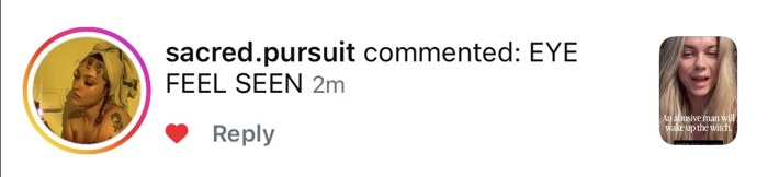 Comment: EYE FEEL SEEN
