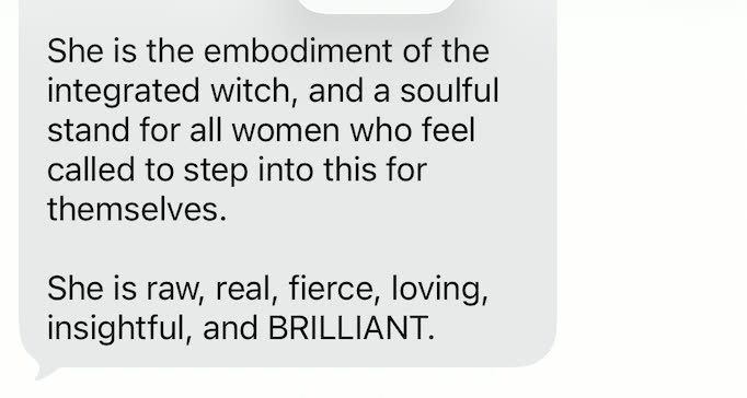 Testimonial calling her the embodiment of the integrated witch