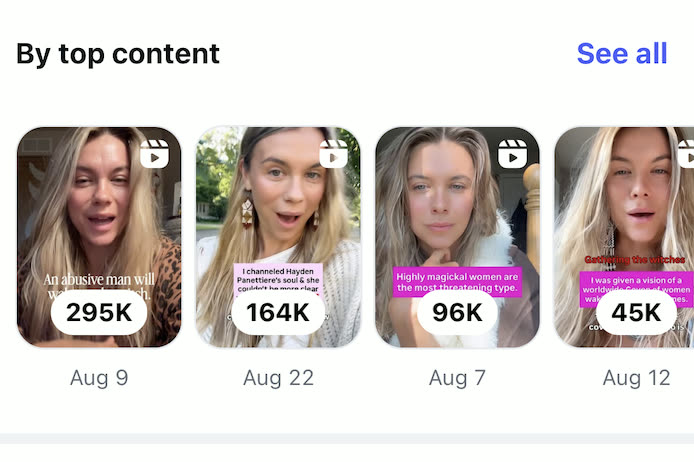 Grid of viral reels with hundreds of thousands of views